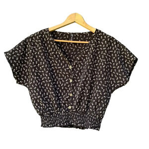 7DAYWKND Black Ditsy Floral Y2K Kawaii Cottagecore Crop Top Women's Size Small